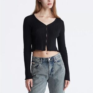 Calvin Klein / Smooth Cotton Rib Cardigan in Black / Size L
